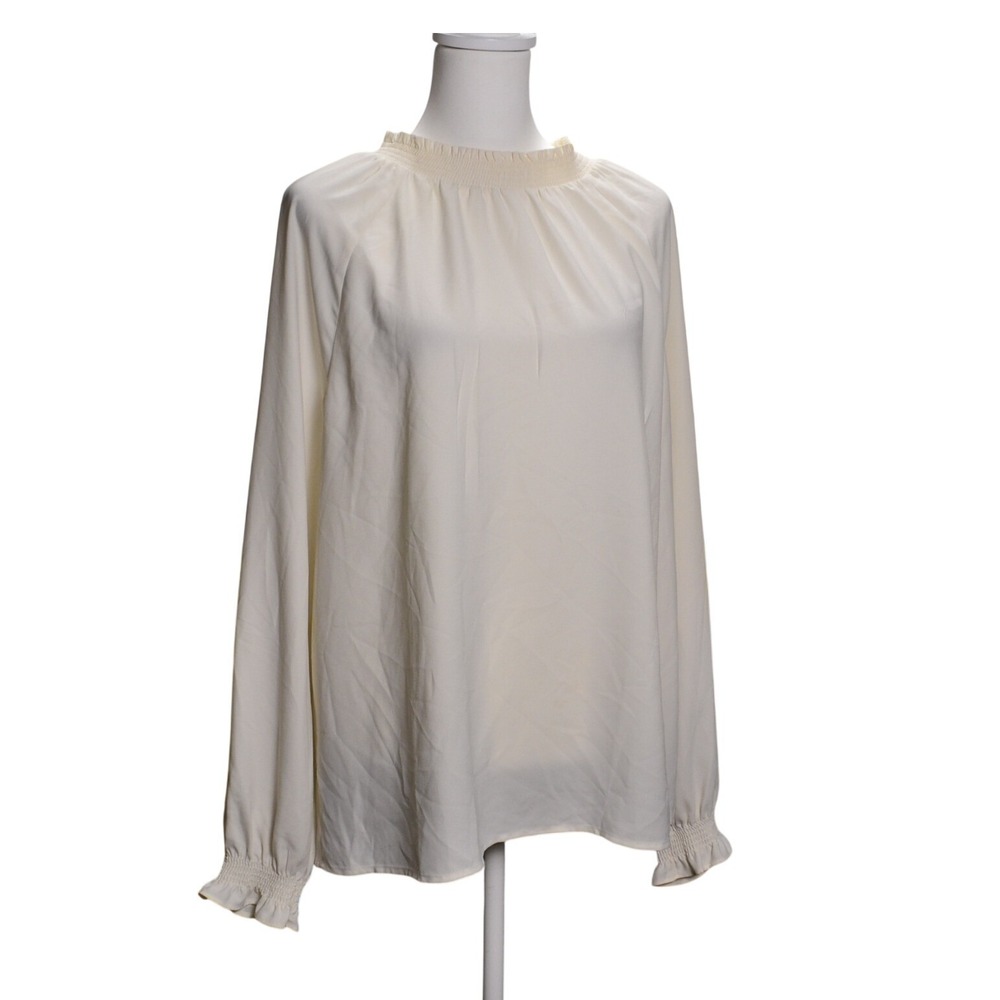 LOFT Outlet blouse cream size extra large gently used ruffle neck smocked cuffs